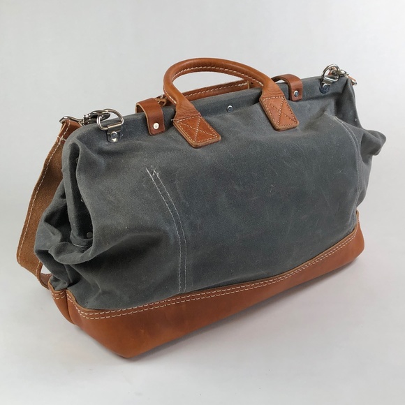 Wood & Faulk Weekender Bag - Pewter Canvas and Tan Leather - Picture 4 of 8